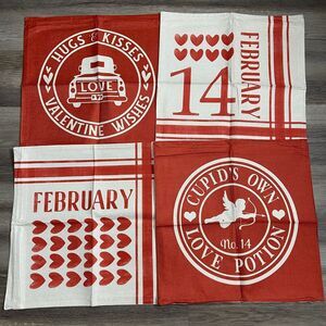 New Valentines Day Couch Pillow Covers Set Of 4 18x18in Love Hearts Cupid Red